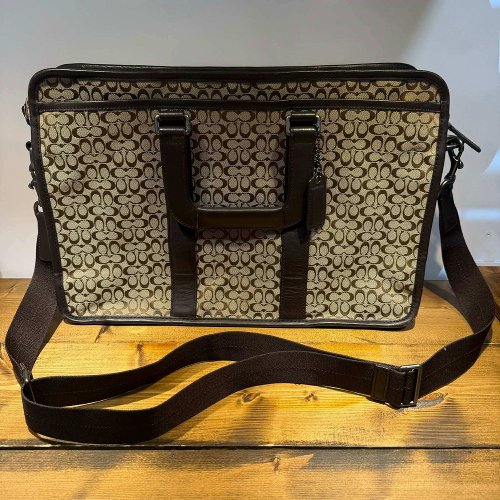 Coach Signature Laptop Bag F70759 Monogram Canvas Leather‎ Briefcase Messenger